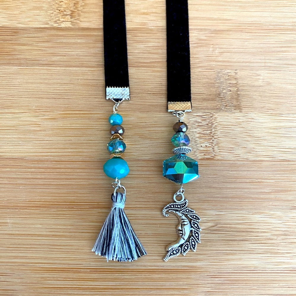 Black Velvet Bookmark With Moon Charm